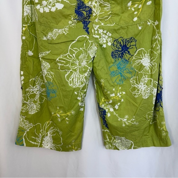 Chico's Cropped Capri Pants Womens 2 Green Cotton Floral Print Tropical Coastal - Picture 9 of 13